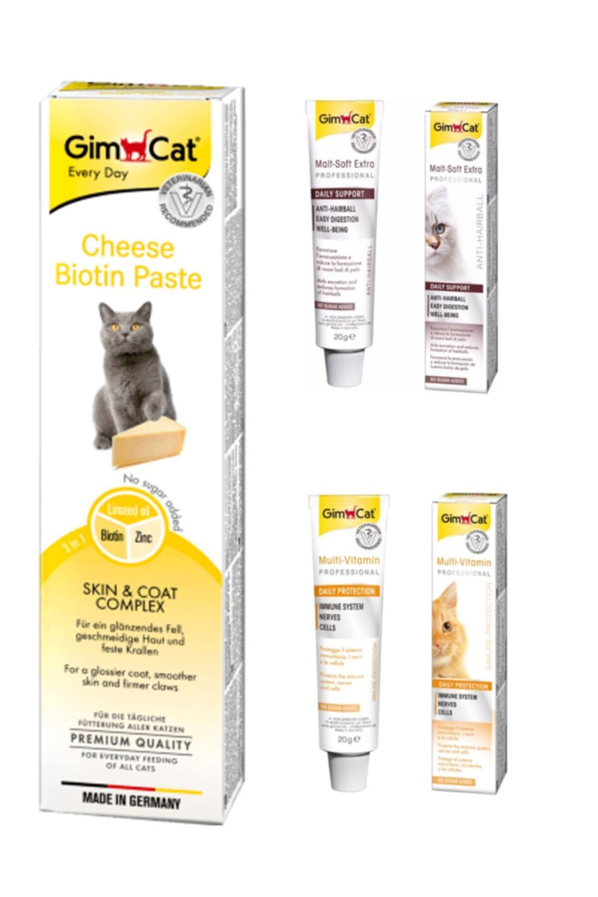 Cheese Paste Biotin Peynirli Kedi Macunu 50 gr + Malt 20 gr + Multivitamin  Kedi Macunu 20 gr